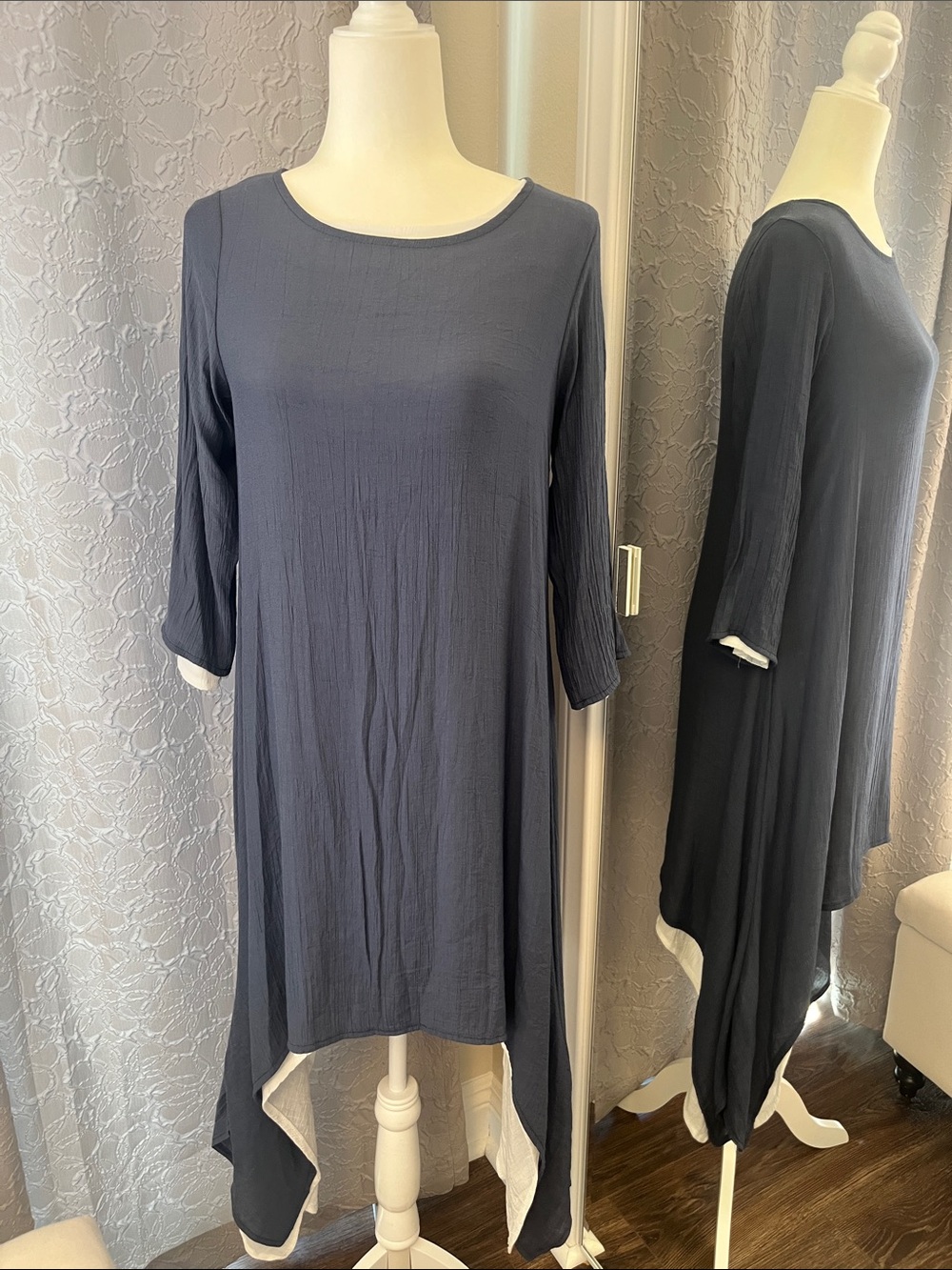 Women's Navy Asymmetric Hem Tunic with Contrast Trim